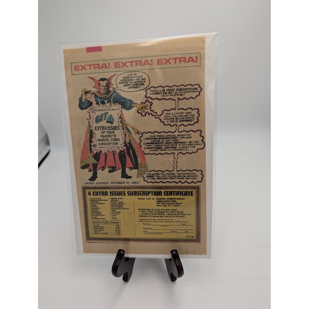 Vintage Printed Advert 1983 Marvel Comics Subscription Doctor Strange Ephemera